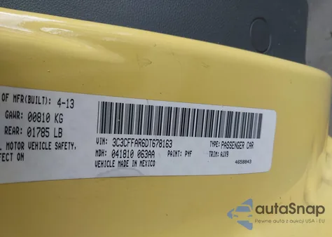 2013 Fiat 500 Pop z USA, uszkodzony, nr VIN 3C3CFFAR6DT678163